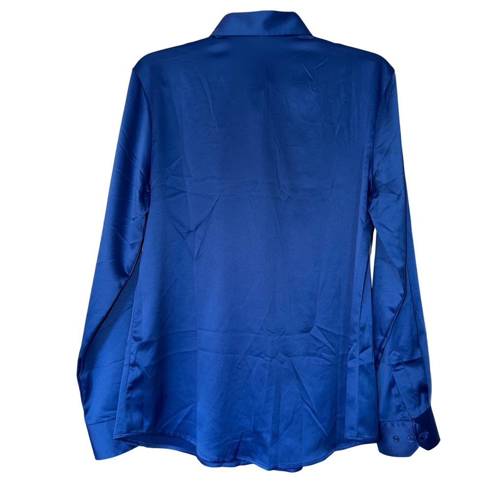 Cunlin Womens Royal Blue Satin Button Down Blouse Long Sleeve Stretch Shirt S - Picture 2 of 3